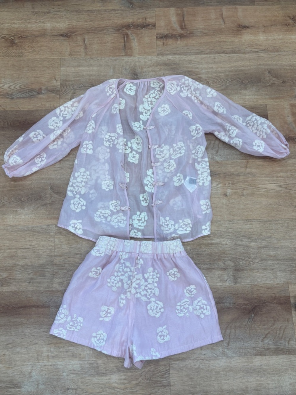 SHEIN Blush Pink Sheer Embroidered Two-Piece Set
